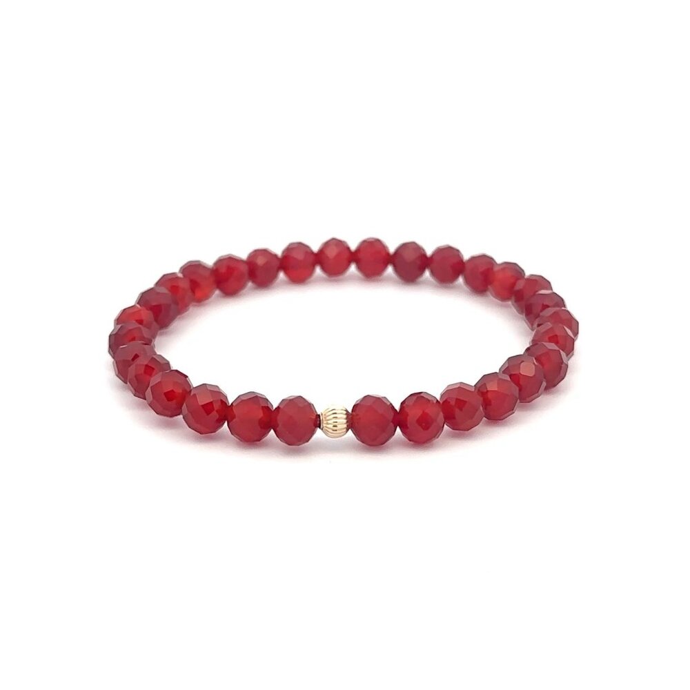 Natural Gemstones Carnelian Microfaceted 6mm Stretchable Bracelet 14k Corrugated
